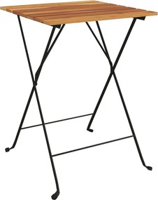 vidaXL tömör tíkfa és acél összecsukható bisztróasztal 55 x 54 x 71 cm