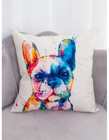 Színes bulldog fejes párna, 45 x 45 cm