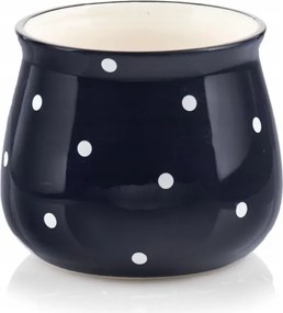 Kerámia Fedél Virágcserép Gömb 13 x 10cm Kék fehér pöttyös