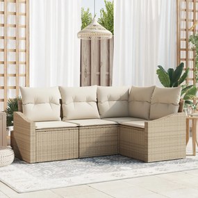 4 részes kültéri étkezősorozat párnákkal Bézs Poly Rattan