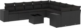 vidaXL 11 részes fekete polyrattan kerti ülőgarnitúra párnákkal