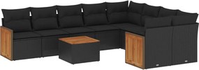 vidaXL 10 részes fekete polyrattan kerti ülőgarnitúra párnákkal