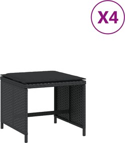 vidaXL 4 db fekete polyrattan kerti szék párnákkal 40 x 40 x 35 cm