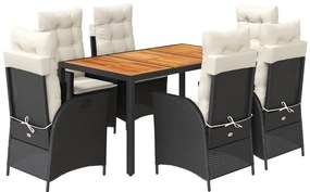vidaXL 7 részes fekete polyrattan kerti étkezőgarnitúra párnával