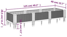 kékszürke polipropilén kerti virágláda cövekekkel 125x40x28,5 cm