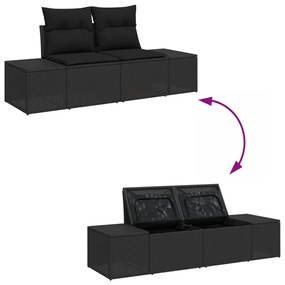 7 Darabos Kert Sofa Készlet Párnákkal Fekete Polirattan