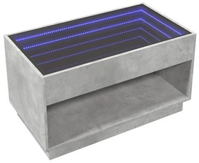 Betonszürke végtelen hatású LED-es dohányzóasztal 90x50x50 cm
