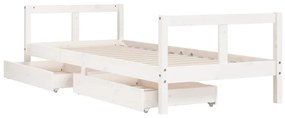 fehér tömör fenyőfa gyerekágykeret fiókokkal 80 x 200 cm