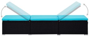 3 részes fekete polyrattan kerti napozóágy szett asztallal