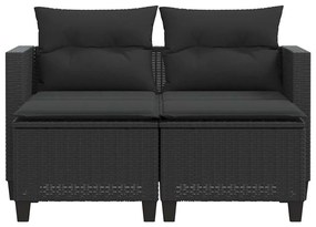 2 személyes fekete polyrattan kerti kanapé zsámollyal