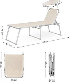Napozóágy, nagyméretű fekvő napozószék, 65 x 200 x 48 cm, terhelhetőség 150 kg, bézs