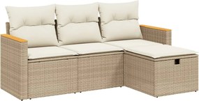vidaXL 4 részes bézs polyrattan kerti ülőgarnitúra párnákkal