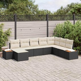 vidaXL Kerti Kanapé Szett párnával 9 pcs Fekete és Krém Polyrattan
