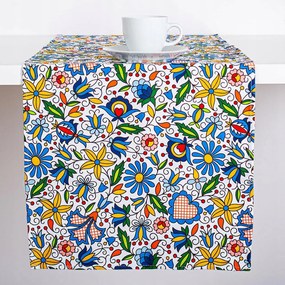 Folkstar asztali futó, kaszub stílusú dekoráció, pamut, 40 × 140 cm
