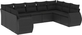 vidaXL 9 részes fekete polyrattan kerti ülőgarnitúra párnákkal