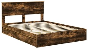 vidaXL Tárolós Ágy fejtámlával Füstölt tölgy 140 x 200 cm Faanyag
