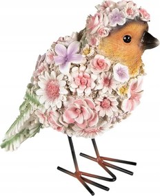 Dekoratív madár szobor virágokkal 11x17x18 cm