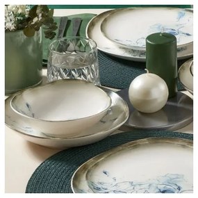 24 darabos étkészlet, fehér/kék, porcelán