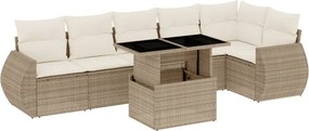 vidaXL 7 részes bézs polyrattan kerti ülőgarnitúra párnákkal