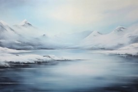 Vászonkép Canvas Tájkép Hegyek Víz Tó Fjord Tél Hó 60x40