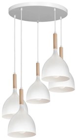 Luminex Csillár zsinóron NOAK WOOD 5xE27/15W/230V fehér/bükkfa LU3712