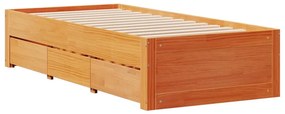 viaszbarna tömör fenyőfa fiókos ágykeret matrac nélkül 75x190cm