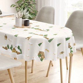 Goldea karácsonyi ovális pamut terítő - karácsonyi dalok 120 x 160 cm