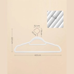 Bársony vállfák, 30 db-os ruhaakasztó készlet, fehér