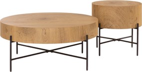 Liviano kerek dohányzóasztal szett 80 és 45 cm - natúr tölgy / fekete