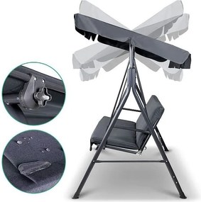 Procart Kerti hintaágy, 3 ülőhely, fém váz, állítható tető, 170x110x153 cm, szürke