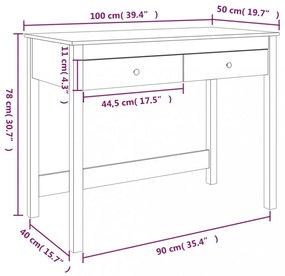 fehér tömör fenyőfa íróasztal fiókokkal 100 x 50 x 78 cm