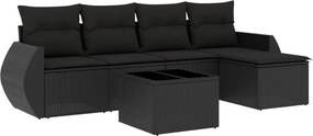 vidaXL 6 részes fekete polyrattan kerti ülőgarnitúra párnákkal