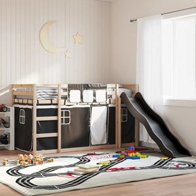 fehér-fekete emeletes ágy csúszdával és függönnyel 80 x 200 cm
