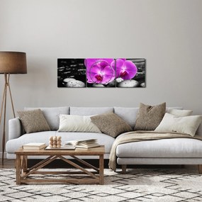 Kép - Lila orchideák (órával) (90x30 cm)
