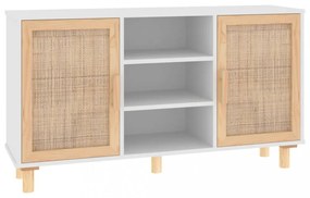 fehér tömör fenyő/természetes rattan tálalószekrény 105x30x60cm