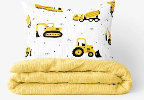 Goldea gyermek krepp ágyneműhuzat duo - kotrógépek és építkezési eszközök, sárga hátoldal 140 x 200 és 70 x 90 cm