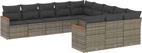 vidaXL 11 részes szürke polyrattan kerti ülőgarnitúra párnákkal