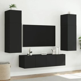 2 db fekete falra szerelhető TV-szekrény LED-del 80x35x31 cm