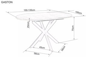 Kihúzható étkezőasztal GASTON 100(135)X100 cm, fekete márvány dekoráció