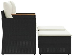 2 személyes fekete polyrattan kerti kanapé zsámollyal