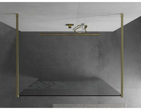 Mexen Kioto, Walk-In zuhany paraván 130 x 200 cm, 8 mm átlátszó üveg fehér mintás, arany matt profil, 800-130-002-55-85