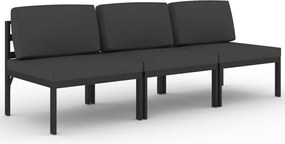 vidaXL háromszemélyes antracitszürke alumínium kerti kanapé párnákkal
