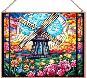 Szélmalom díszüveg 2 üvegkép, falikép