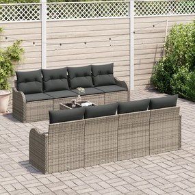 9 darabos kertibútor szett párnákkal szürke poli rattan, 2 fős kertibútor párnákkal szürke poli rattan