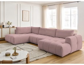 Rózsaszín kinyitható-tárolóhelyes sarokkanapé (bal oldali-U alakú) Fuji – Bobochic Paris