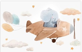 Kép - Akvarell elefánt egy repülőgépen (90x60 cm)