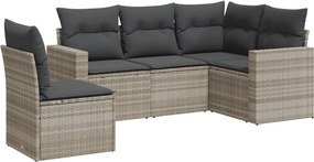 vidaXL 5 részes világosszürke polyrattan kerti ülőgarnitúra párnákkal