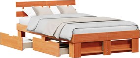 vidaXL Ágykeret fejtámlával Faggyú barna 120 x 200 cm Tömör fenyőfa