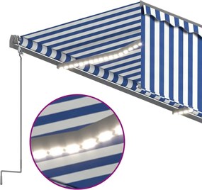 Kék és fehér szélérzékelős, LED-es napellenző redőnnyel 3x2,5 m