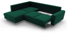 Zöld bársony kinyitható tárolóhelyes sarokkanapé (bal oldali-L alakú) Kyoto – Cosmopolitan Design